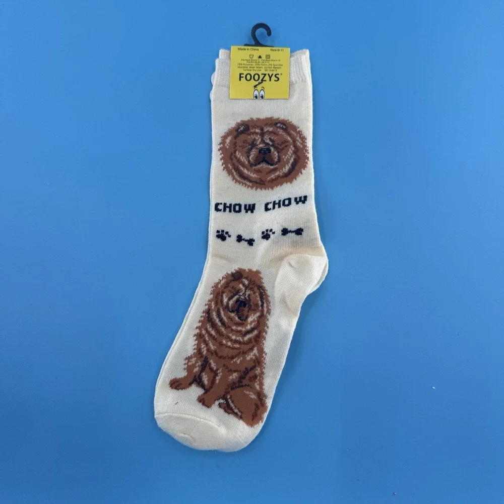 Foozys Chow Chow Dog Crew Socks Cream Canine Collection Size 9–11 New